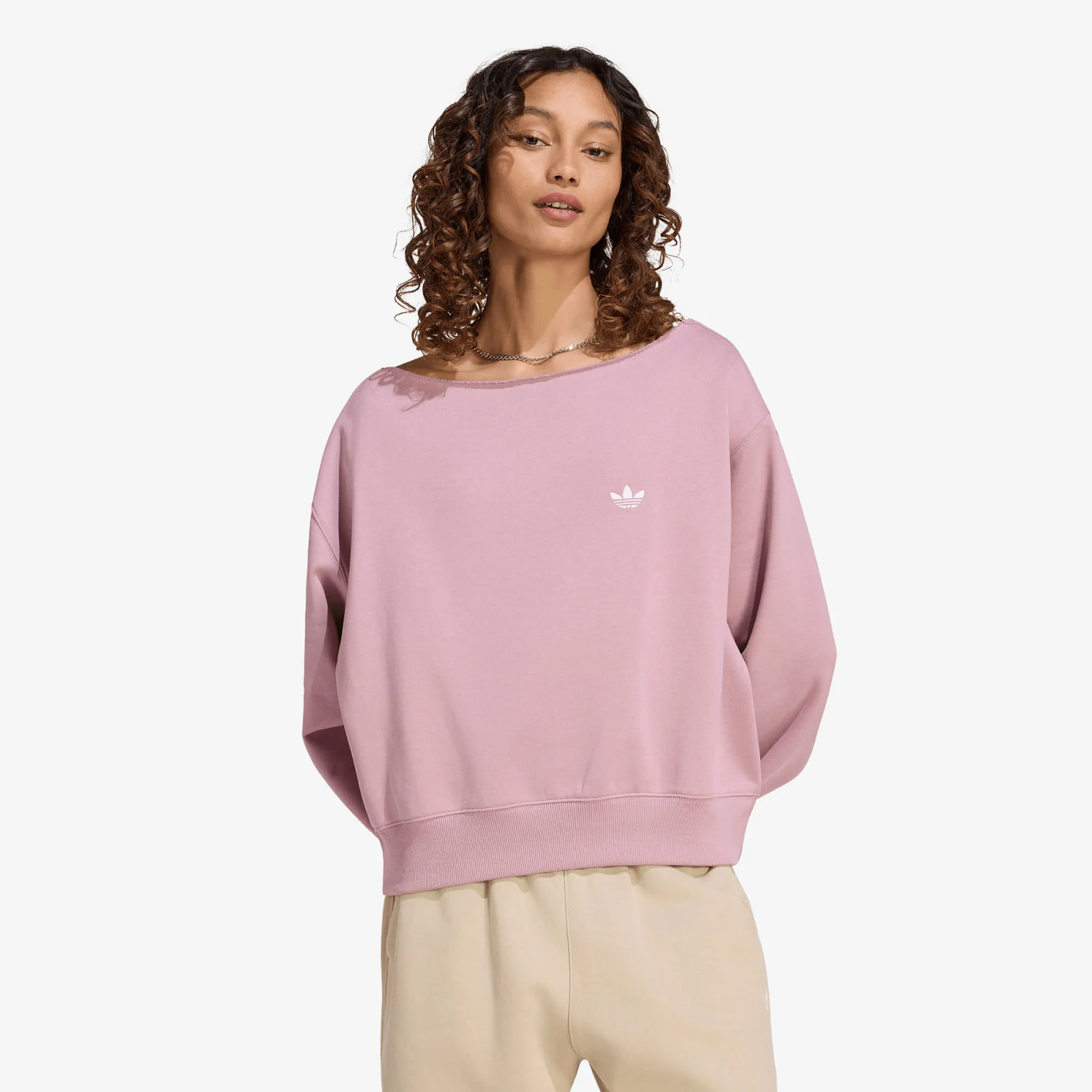 Суитшърт adidas Ess Crw Lo Magic Mauve S – Дамски суитшърти и худита
