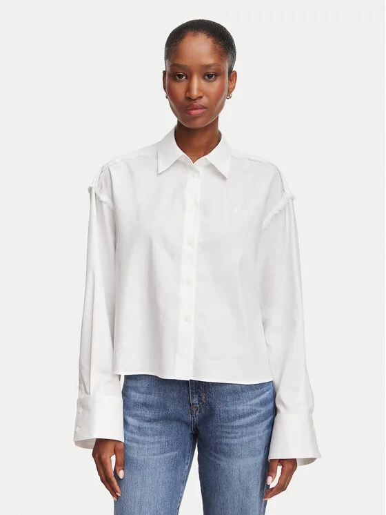 HUGO Риза Ekla 50562977 Бял Oversize – Дамски ежедневни ризи