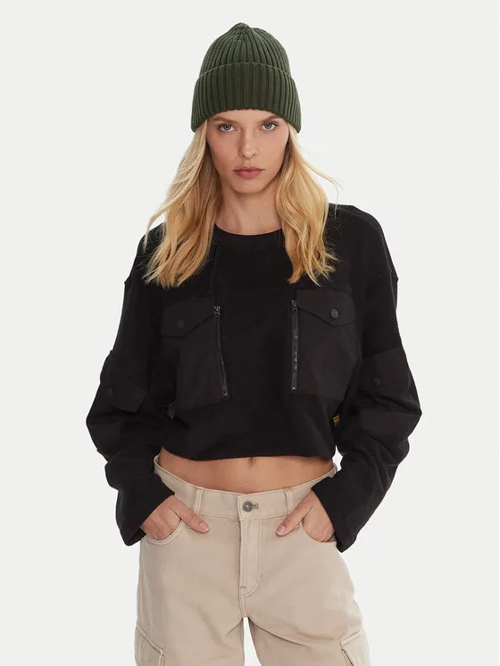 Дамски суитшърт G-STAR Raw Pkt черен – Дамски суитшърти без цип