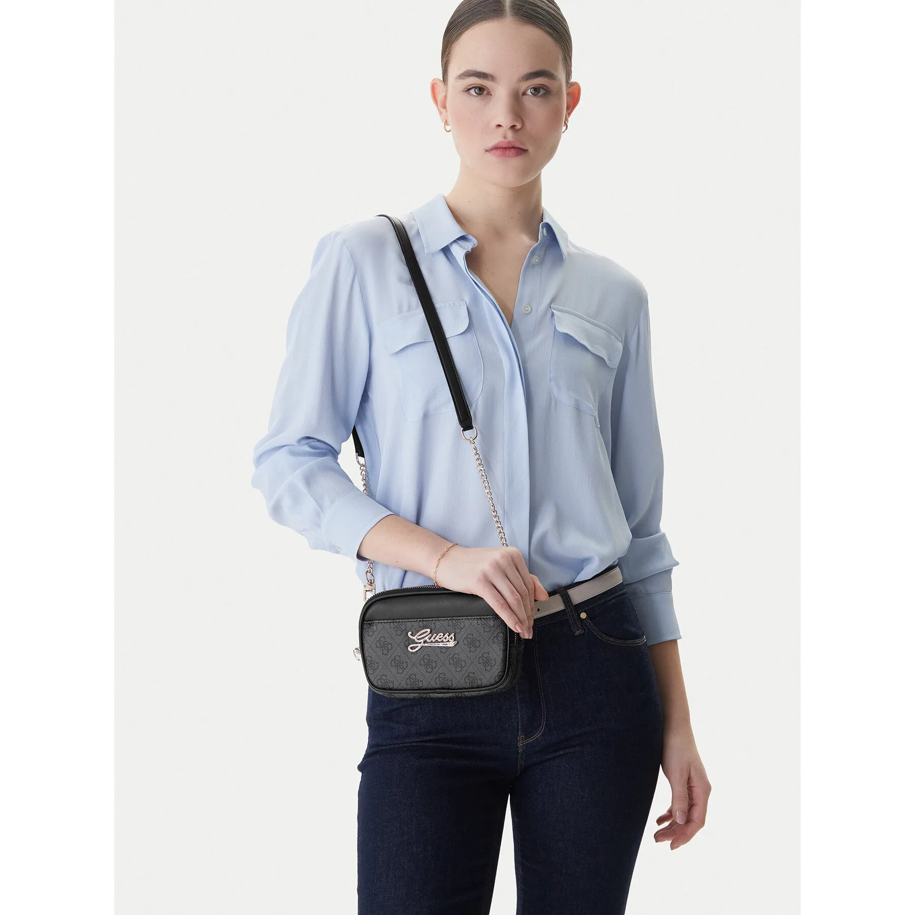 Дамска чанта Guess WFMF0 J6RZ27 черна – Черен – Дамски чанти тип плик