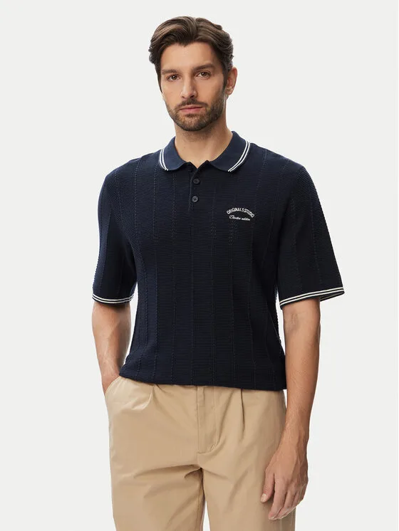 Jack & Jones Тениска с яка и копчета 12295405 Тъмносин Regular Fit – Мъжки поло тениски