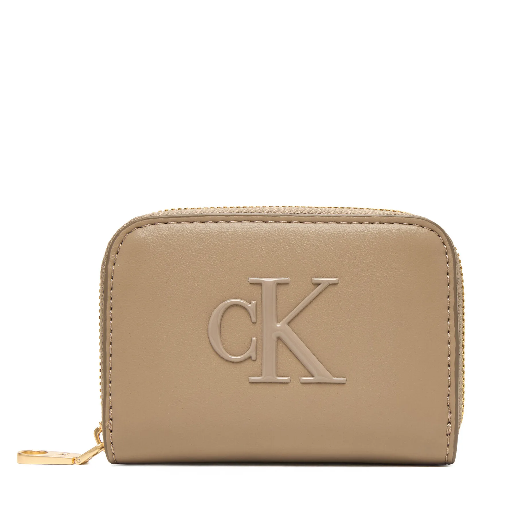 Дамско портмоне Calvin Klein Bold Ck Medium Zip Around бежово – Дамски портмонета