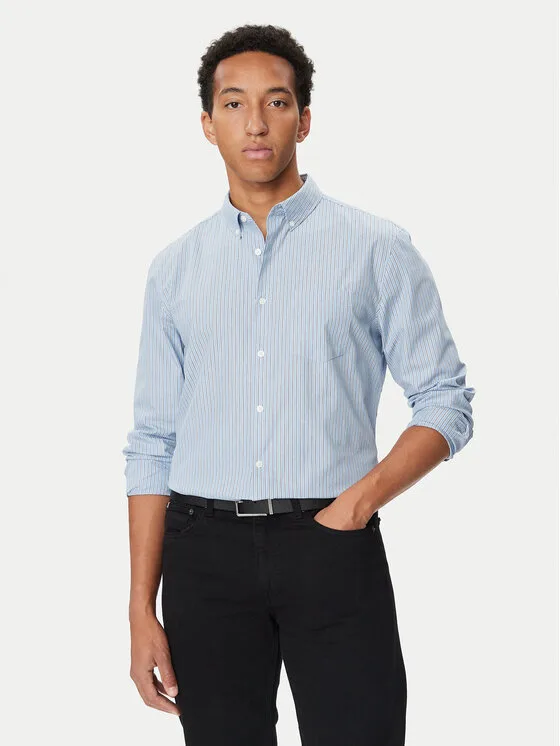 Calvin Klein Риза LV04LH117G Светлосин Slim Fit – Мъжки ризи