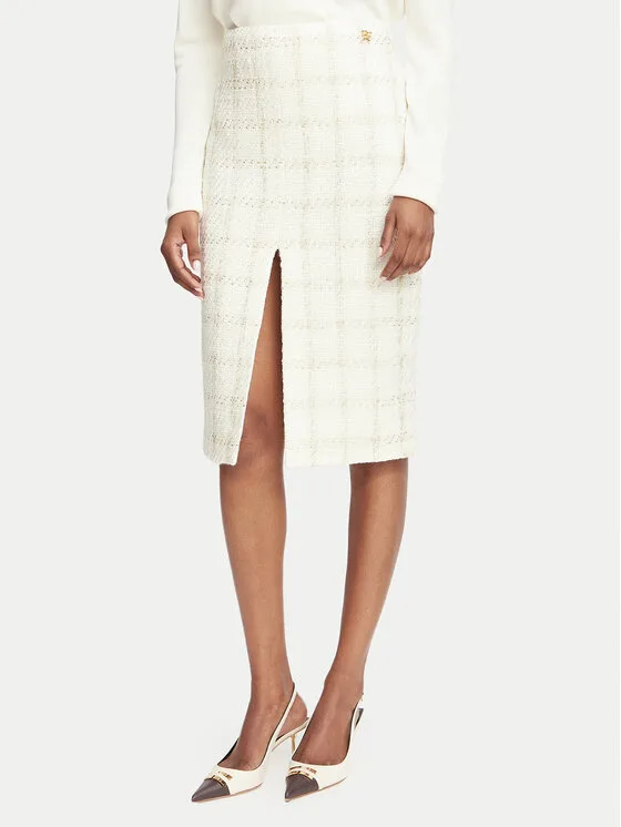 Elisabetta Franchi Пола тип молив GO-232-67E2-V440 Кремав Slim Fit – Дамски поли