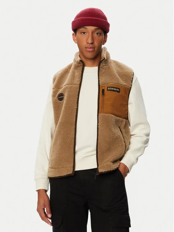 Napapijri Жилетка за костюм Yupik V 2 NP0A8B8R Тъмнобежов Regular Fit – Мъжки якета и палта