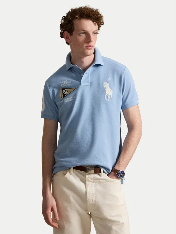 Polo Ralph Lauren Тениска с яка и копчета 710B21921002 Светлосин Custom Slim Fit – Мъжки поло тениски