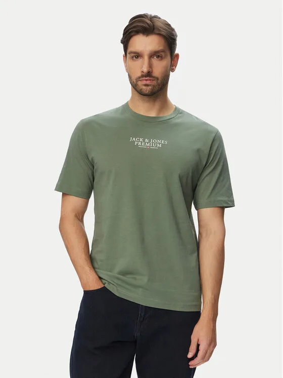 Jack & Jones Тишърт Bluarchie 12217167 Сив Regular Fit – Зелен – Мъжки тениски