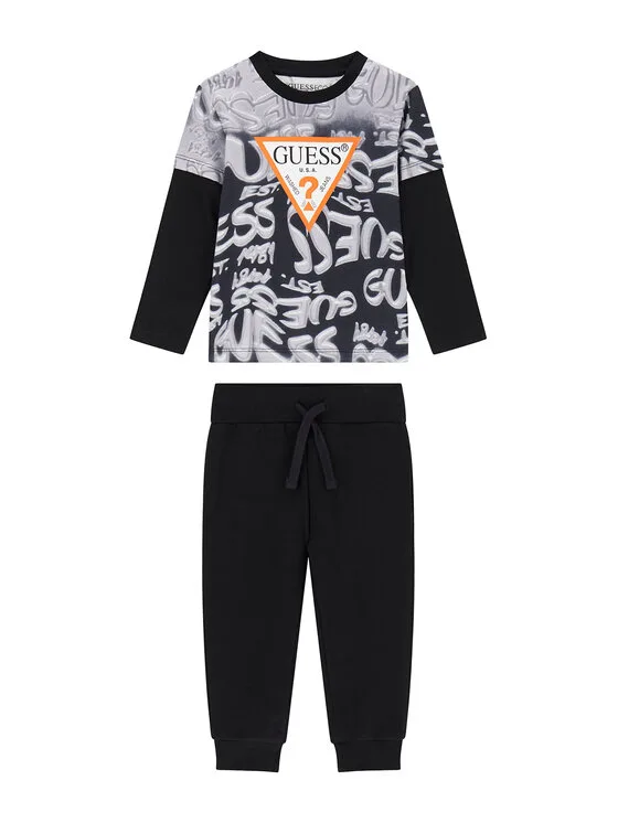 Guess Комплект блуза и панталон N6YG02 K4077 Черен Regular Fit – Детски комплекти