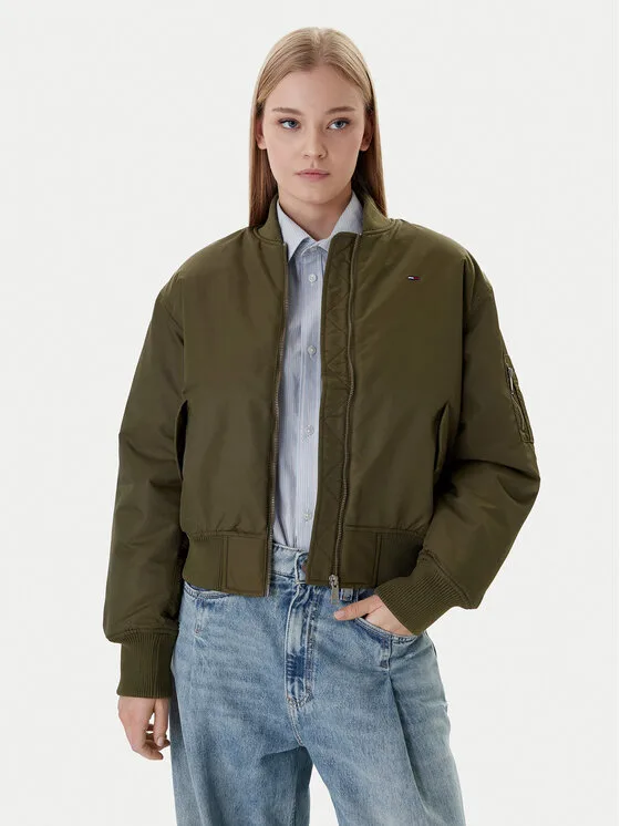 Tommy Jeans Яке бомбър Essential DW0DW22046 Зелен Regular Fit – Дамски бомбър якета