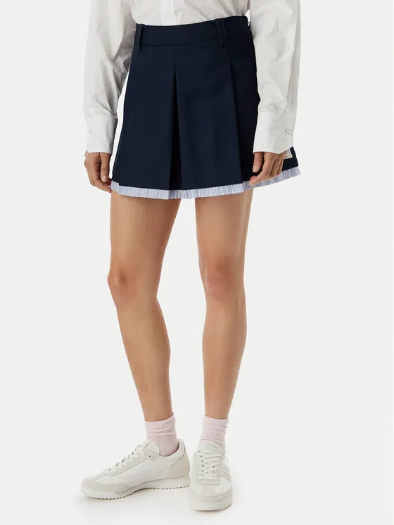 Дамска пола тип трапец Tommy Jeans Varsity Pleated тъмносиня – Дамски поли тип трапец