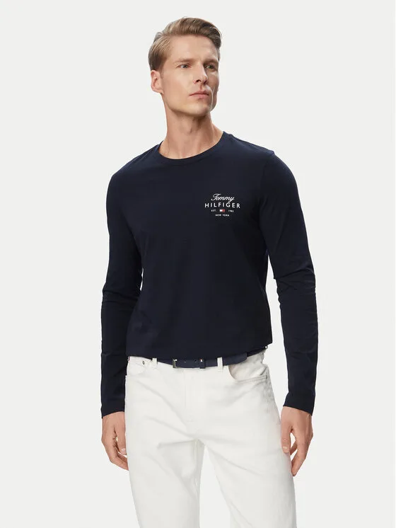 Мъжка блуза с дълъг ръкав Tommy Hilfiger Script Stack тъмносиня – Мъжки тениски с дълъг ръкав