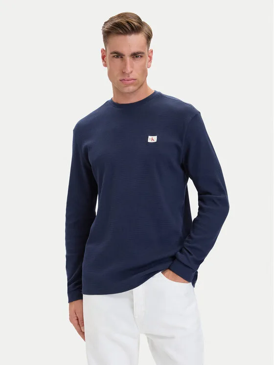 Мъжка блуза с дълъг ръкав Calvin Klein Jeans тъмносиня – Мъжки тениски с дълъг ръкав