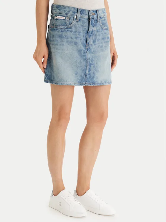 Дамска дънкова пола Calvin Klein Jeans Mini синя – Дамски дънкови поли