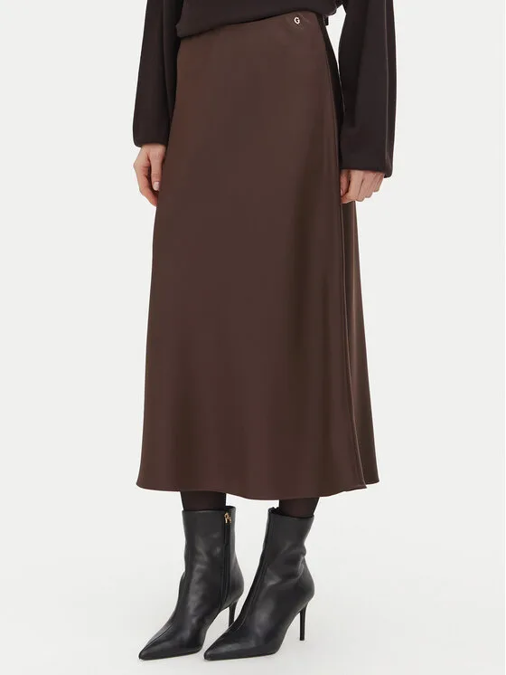 Guess Миди пола W6BD25 W4250 Кафяв Regular Fit – Дамски миди поли