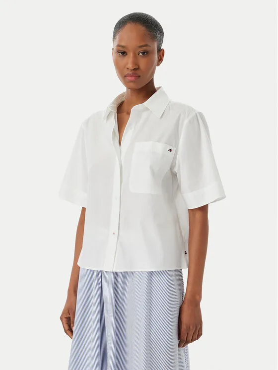 Tommy Hilfiger Риза WW0WW48899 Бял Relaxed Fit – Дамски ежедневни ризи