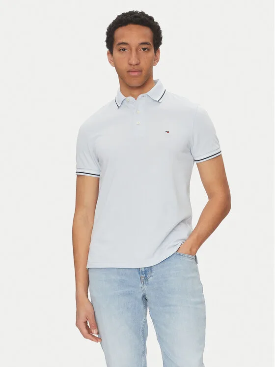 Tommy Hilfiger Тениска с яка и копчета Seasonal MW0MW39993 Светлосиньо Slim Fit – Мъжки поло тениски