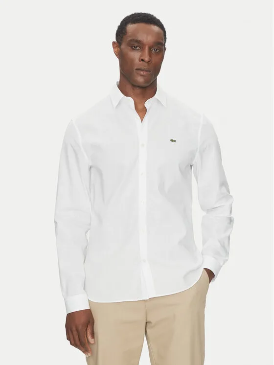 Мъжка риза Lacoste бяла – Мъжки ежедневни ризи