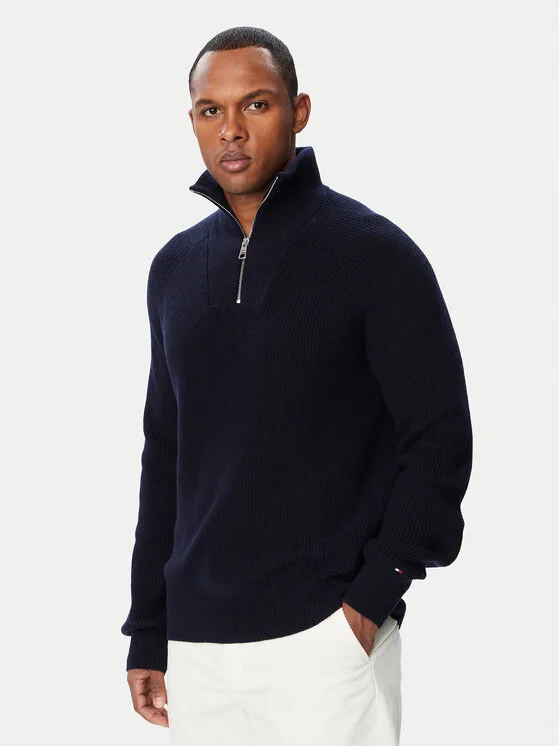 Tommy Hilfiger Пуловер Fisherman MW0MW42531 Тъмносин Regular Fit – Мъжки пуловери и жилетки