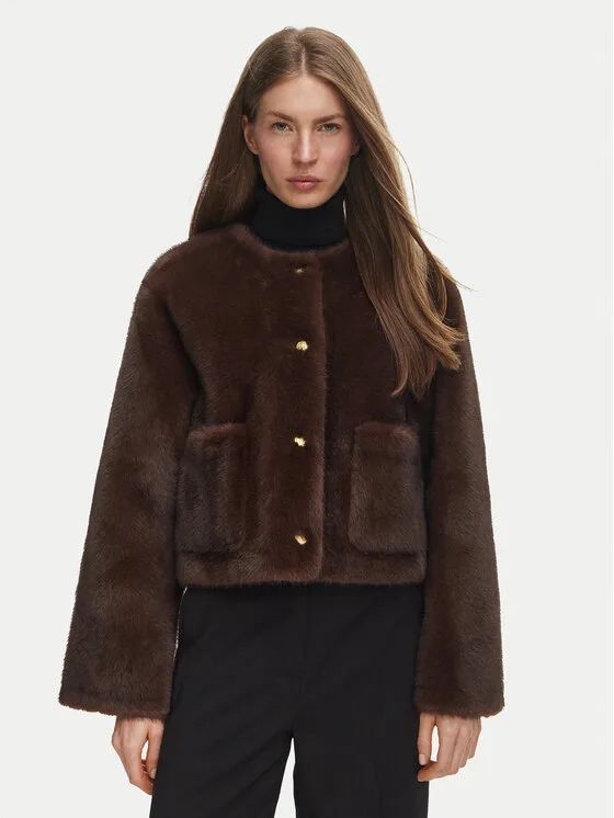 Tommy Hilfiger Кожено палто WW0WW52919 Тъмнокафяв Regular Fit – Дамски кожуси