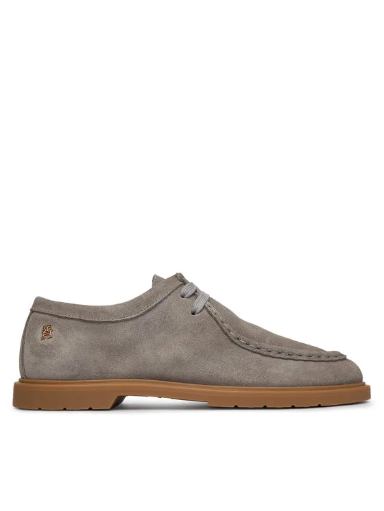 Дамски обувки Tommy Hilfiger Lightweight Suede Apron Toe сиви – Дамски равни затворени обувки
