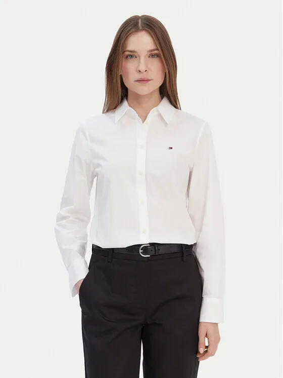 Дамска риза Tommy Hilfiger WW0WW43577 бяла – Дамски ежедневни ризи