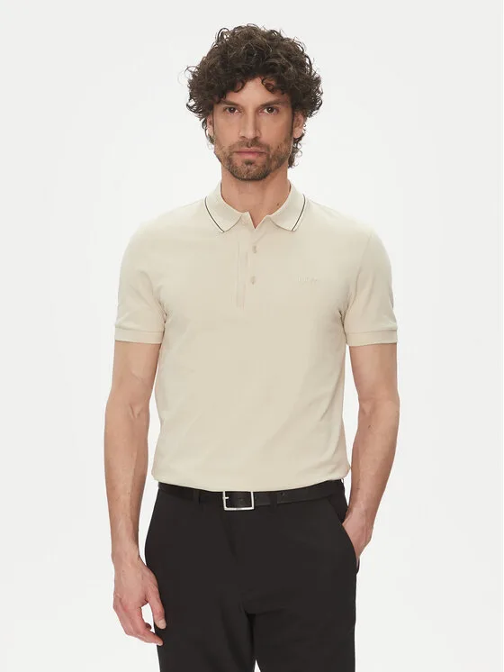 BOSS Тениска с яка и копчета Paule 4 50506195 Бежов Slim Fit – Мъжки поло тениски