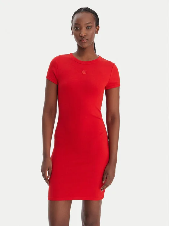 Calvin Klein Jeans Ежедневна рокля LV047B266G Червен Slim Fit – Дамски ежедневни рокли