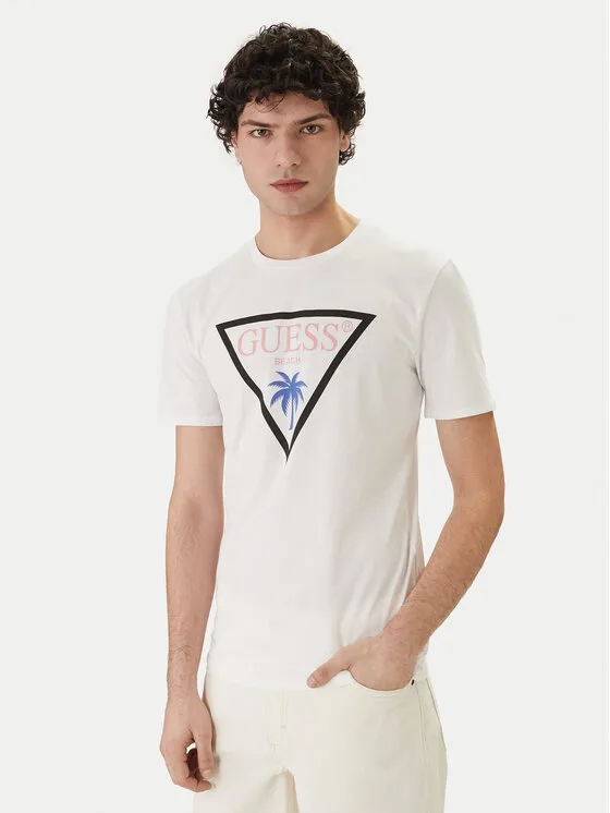 Guess Тишърт F6GI09 J1314 Бял Slim Fit – Мъжки тениски