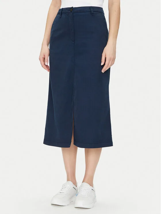 Tommy Hilfiger Миди пола Co Blend Midi Skirt WW0WW44726 Тъмносин Regular Fit – Дамски миди поли