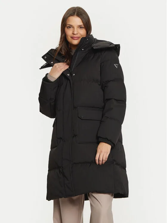 Guess Пухено яке Belkisa W4BL0B WGJR2 Черен Regular Fit – Дамски зимни палта