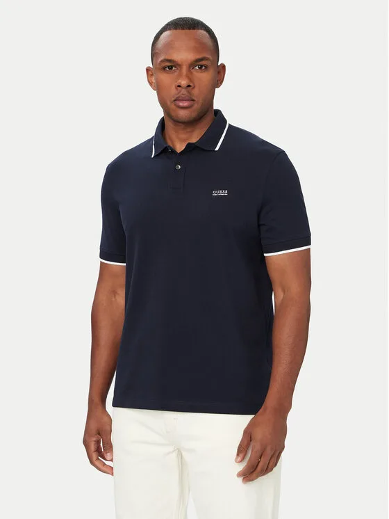 Guess Тениска с яка и копчета M6YP47 K4898 Тъмносин Regular Fit – Мъжки поло тениски