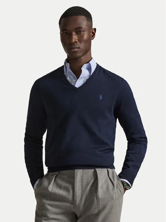 Polo Ralph Lauren Пуловер Ls Sf Vn Pp 710670789004 Тъмносин Slim Fit – Мъжки пуловери и жилетки