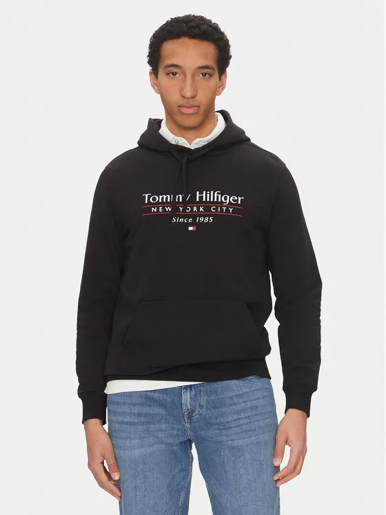 Tommy Hilfiger Суитшърт Center Stack MW0MW38672 Черен Regular Fit – Мъжки суитшърти без цип