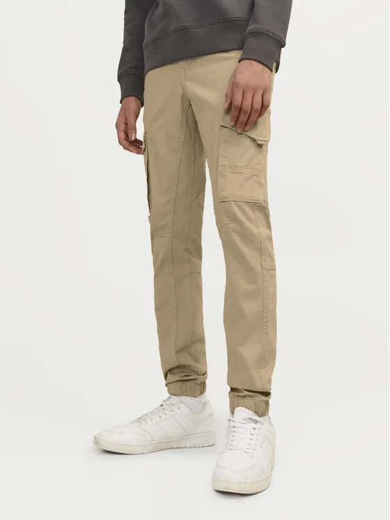 Jack & Jones Junior Текстилни панталони Paul 12193900 Бежов Slim Fit – Мъжки текстилни панталони