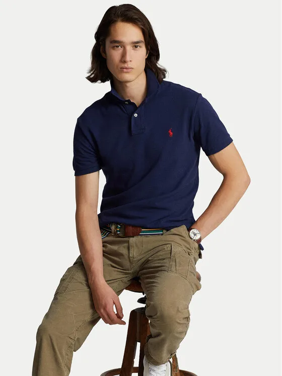 Polo Ralph Lauren Тениска с яка и копчета Core Replen 710795080 Тъмносин Slim Fit – Мъжки поло тениски