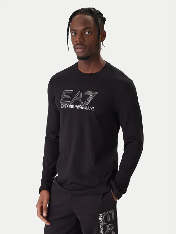 Мъжка блуза с дълъг ръкав EA7 Emporio Armani черна – Черен – Мъжки тениски с дълъг ръкав