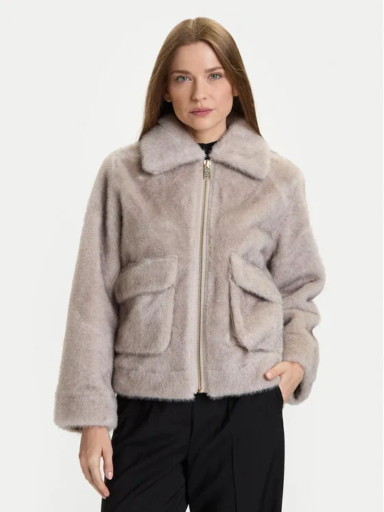 Rinascimento Кожено палто CFC0122227003 Сив Regular Fit – Дамски кожуси