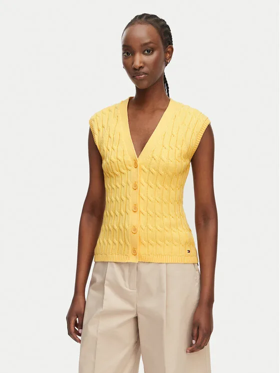 Tommy Hilfiger Елек WW0WW50075 Светложълт Slim Fit – Дамски елеци