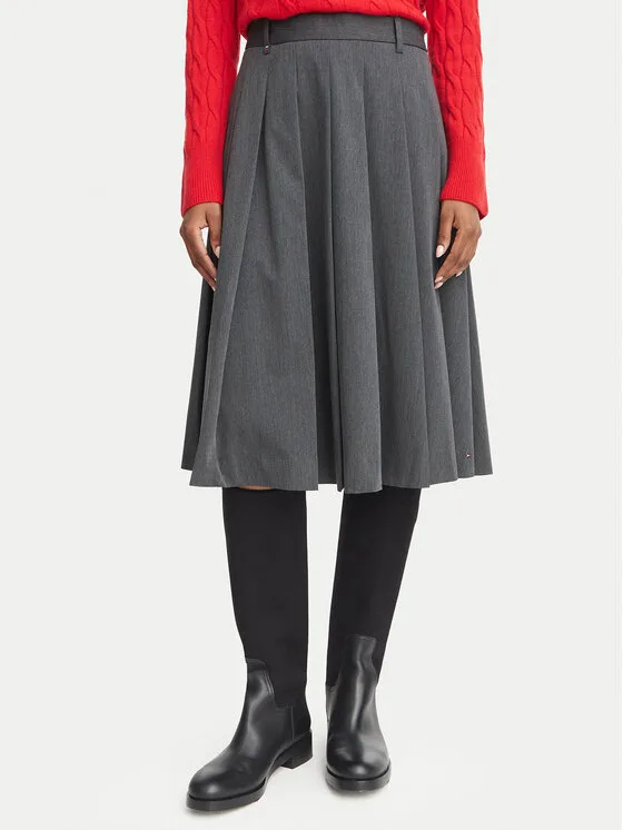 Tommy Hilfiger Плисирана пола WW0WW51588 Тъмносив Regular Fit – Дамски плисирани поли