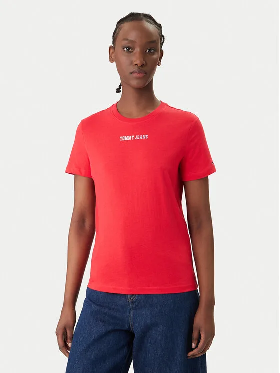 Tommy Jeans Тишърт DW0DW22277 Червен Regular Fit – Дамски тениски
