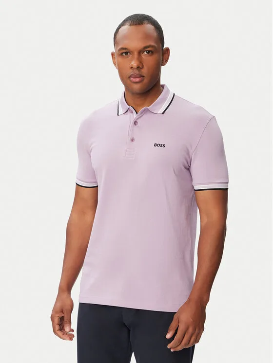 BOSS Тениска с яка и копчета Paddy 50469055 Светлорозов Regular Fit – Мъжки поло тениски