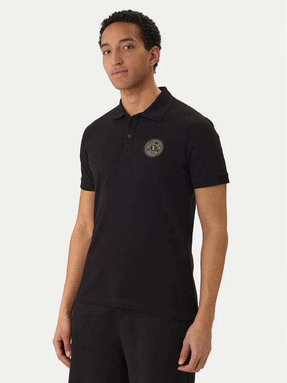 Versace Jeans Couture Тениска с яка и копчета 80GAGT19 CJ01T Черен Regular Fit – Мъжки поло тениски