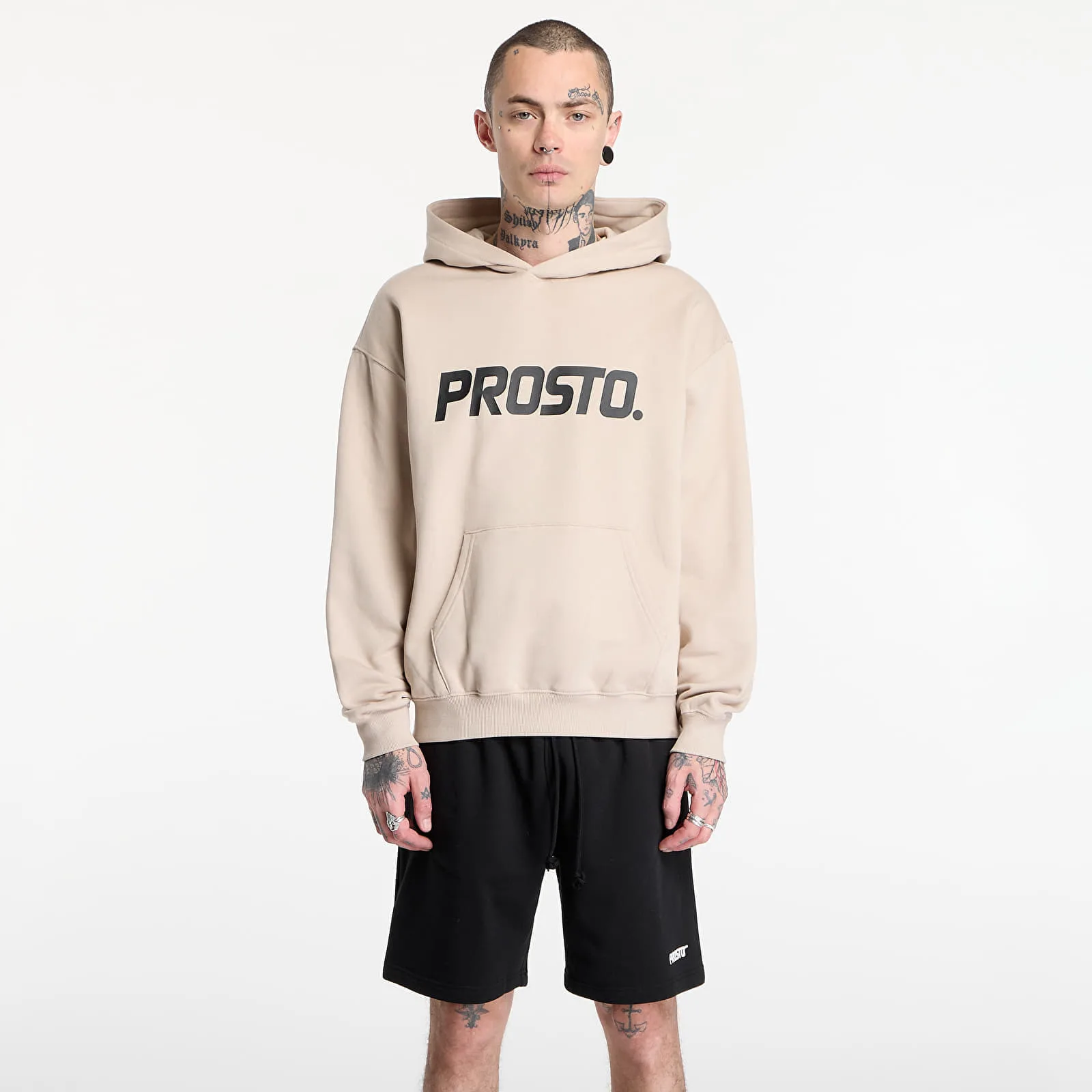 Мъжки суитшърт с качулка Prosto Big Log бежов – Beige – Мъжки худита