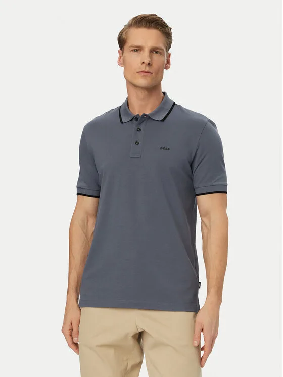 BOSS Тениска с яка и копчета Parlay 190 50494697 Син Regular Fit – Мъжки поло тениски