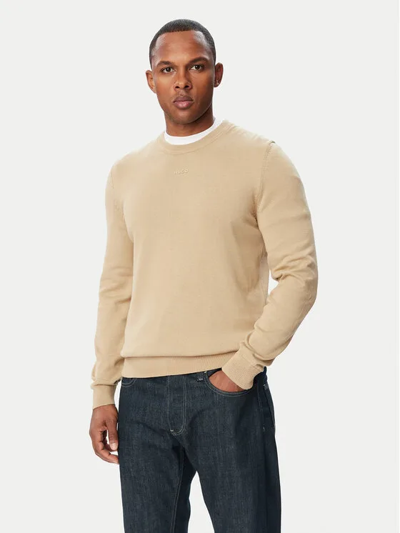 HUGO Пуловер San Cassius-C2 HUGO-50553588 Бежов Slim Fit – Мъжки пуловери и жилетки