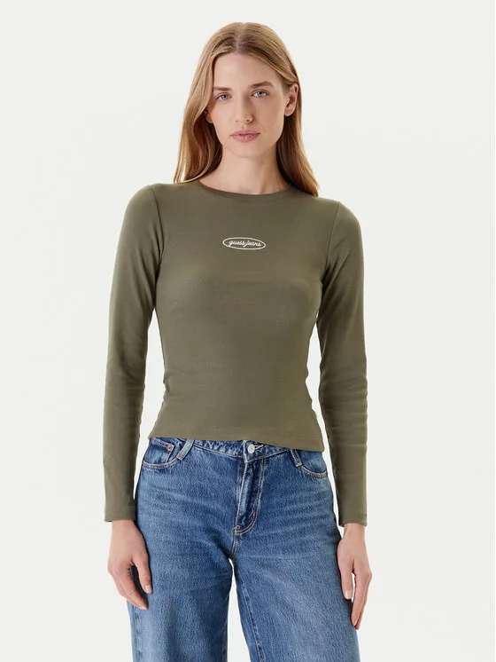 Guess Jeans Блуза W5YP38 KA0H1 Каки Slim Fit – Дамски блузи