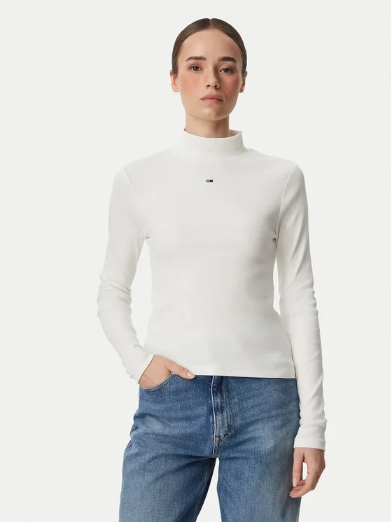 Tommy Jeans Блуза Essential DW0DW19830 Бял Slim Fit – Дамски блузи