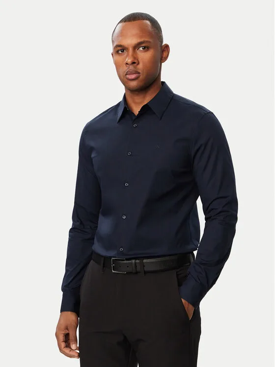 Мъжка риза Calvin Klein LV04LB145G тъмносиня – Мъжки бизнес ризи