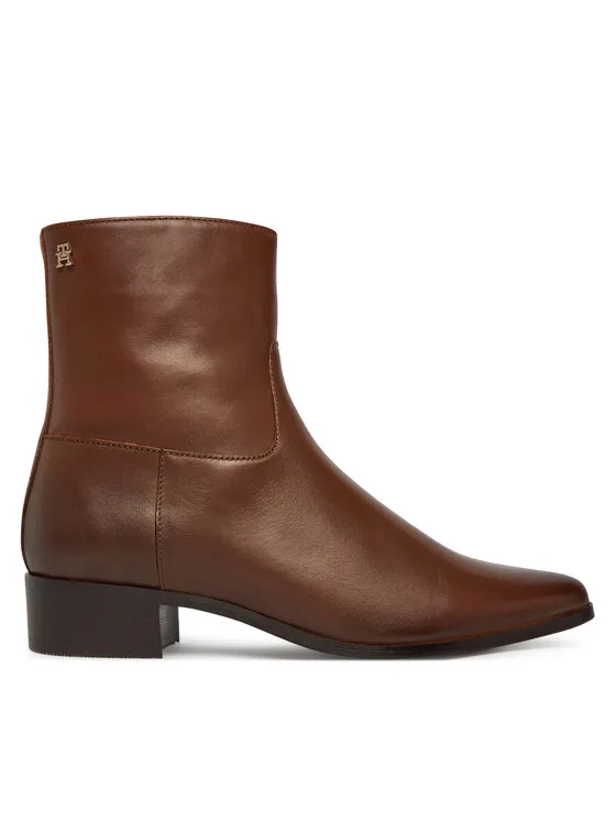 Tommy Hilfiger Боти Leather Ankle Boot W Zip FW0FW09921 Кафяв – Дамски равни боти