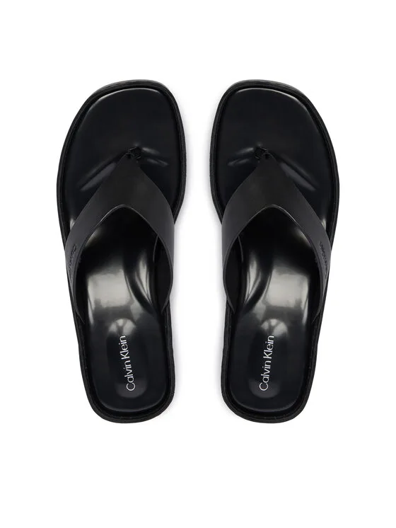 Дамски джапанки Calvin Klein Block Heel Sndl Thong Lth черни – Черен